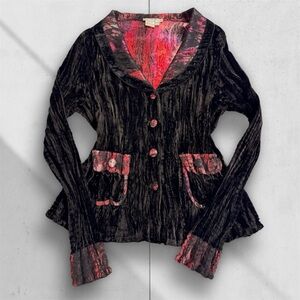 90s vintage Alberto Makali whimsygoth black crushed velvet beaded blazer